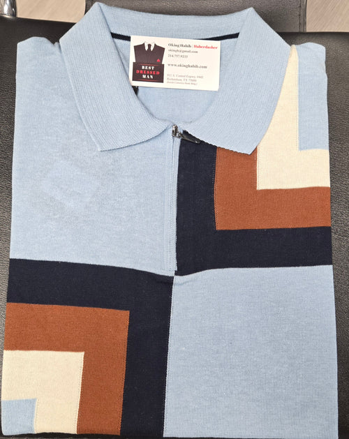 Men’s Slim-Fit Zip-Up Knit Polo T-Shirt