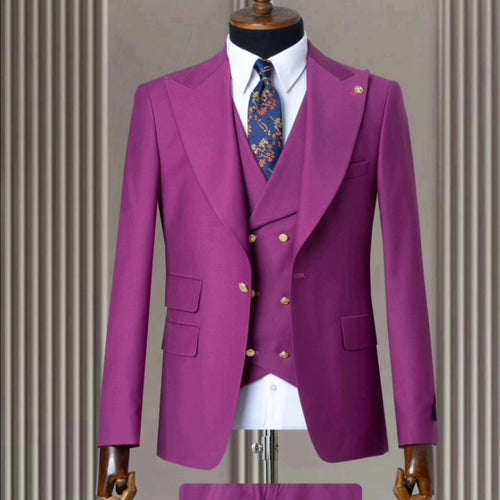 Men’s 3-Piece Slim-Fit Suit with Wide Peak Lapel