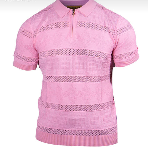 Men’s Slim-Fit Textured Knit Polo T-Shirt with Front Zipper