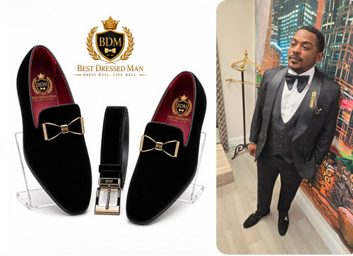 Velvet Bow-Front Slip-On Dress Shoes