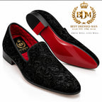 Mens Velvet Red Bottom Slip On Shoes