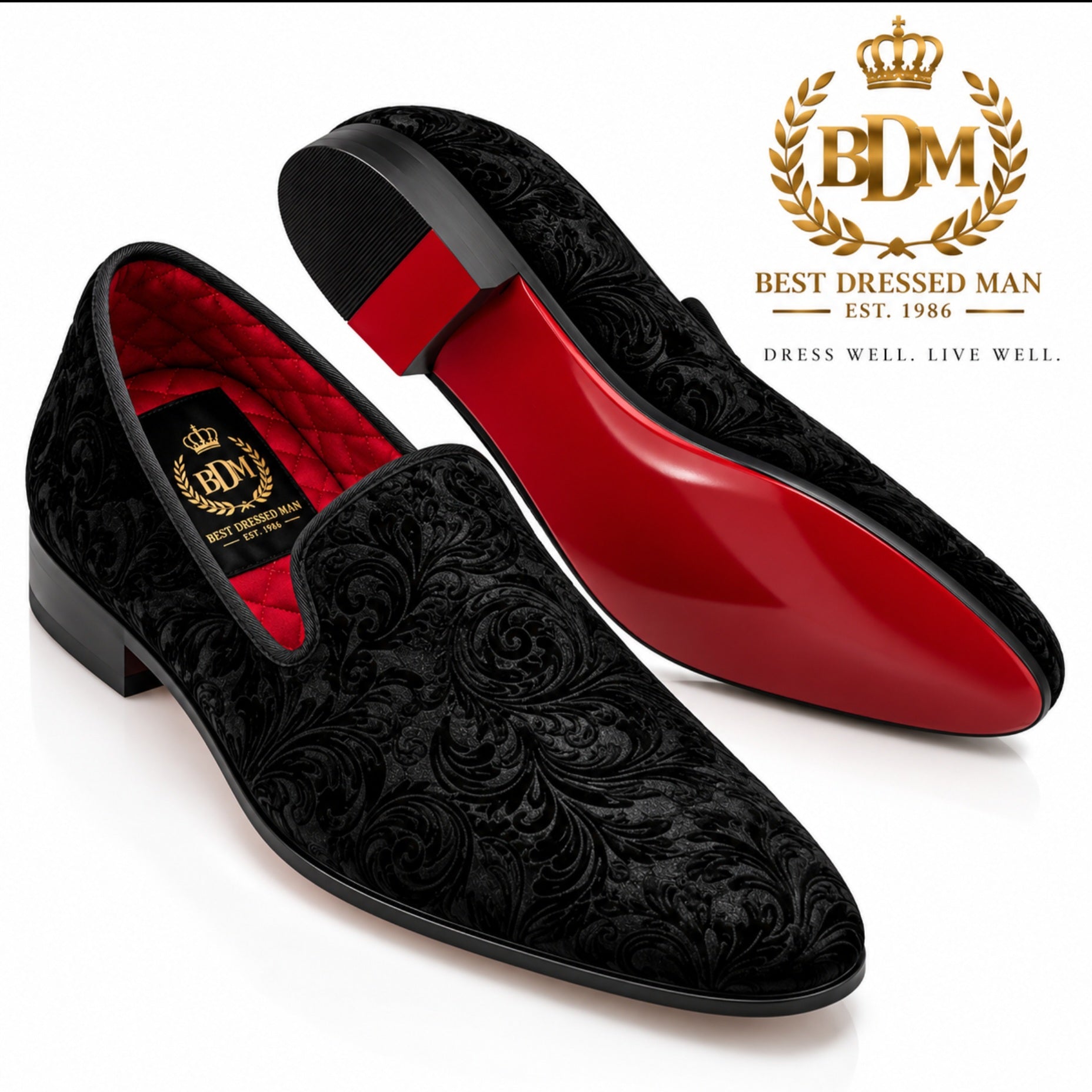 Mens Velvet Red Bottom Slip On Shoes