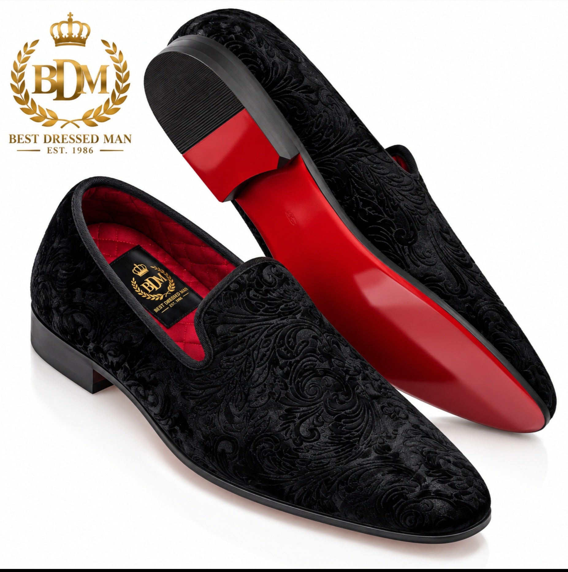 Mens Velvet Red Bottom Slip On Shoes