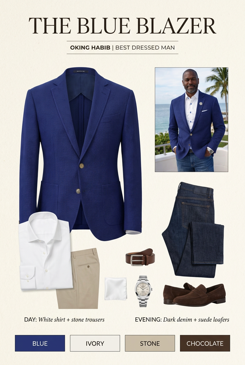 Blue blazer fashion board