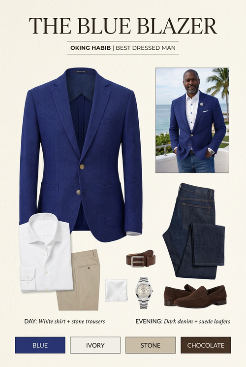 Blue blazer fashion board