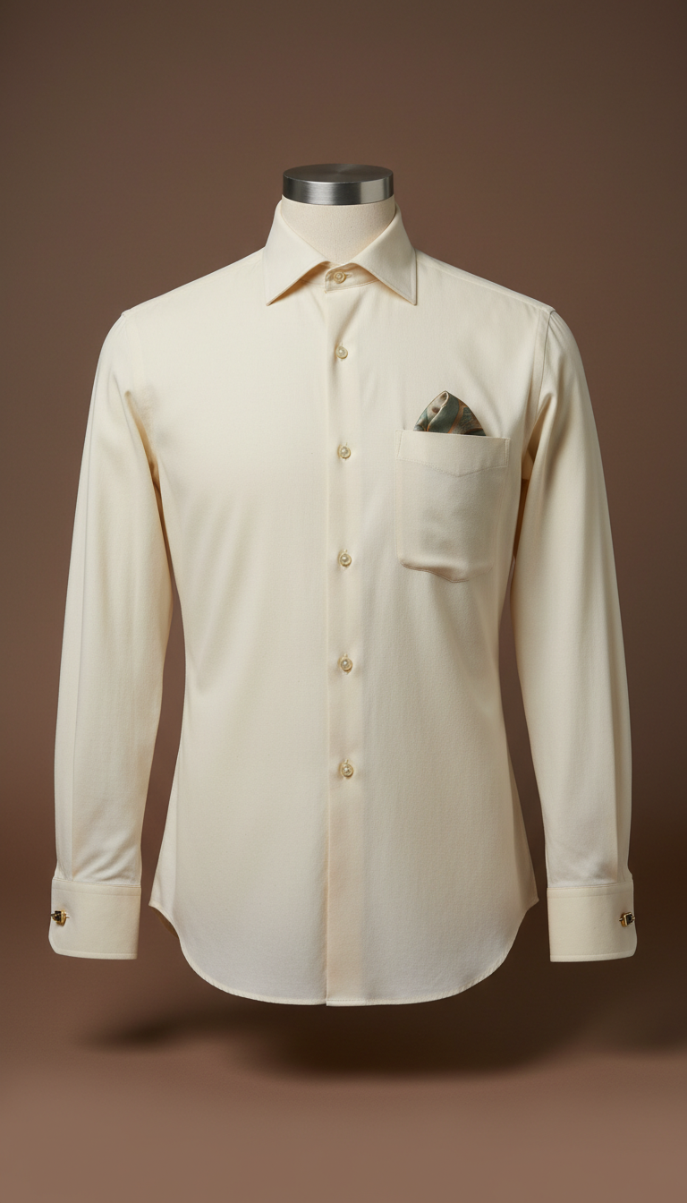 Cream Cotton Shirt with Gold Cufflinks