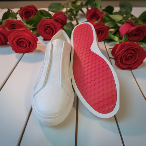 White Canvas Redbottom Slip-On Shoes