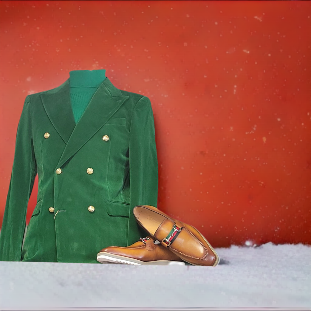 Mens green 2025 double breasted suit