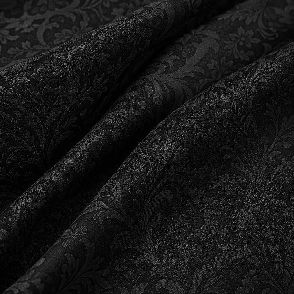Close-up of the black floral-patterned fabric on the Black Formal Wear Tuxedo.