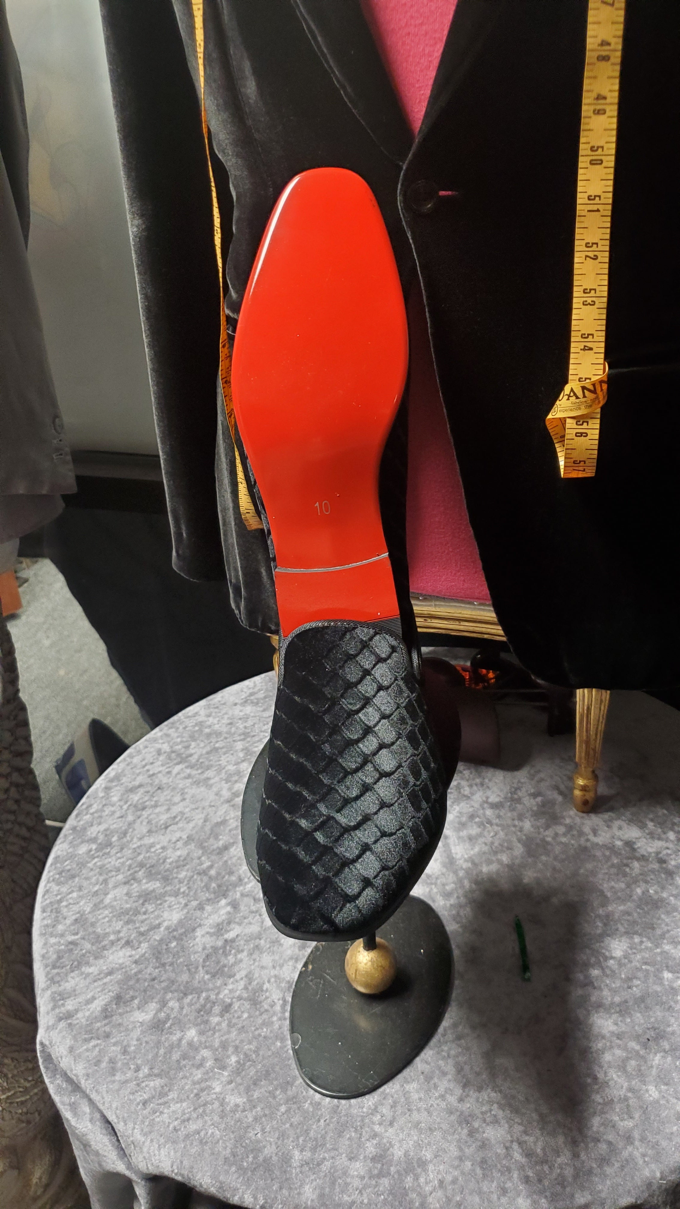 Mens Velvet Red Bottom Slip On Shoes Black / Velvet / 12 Mens Velvet Red Bottom Slip On Shoes Black / Velvet / 12