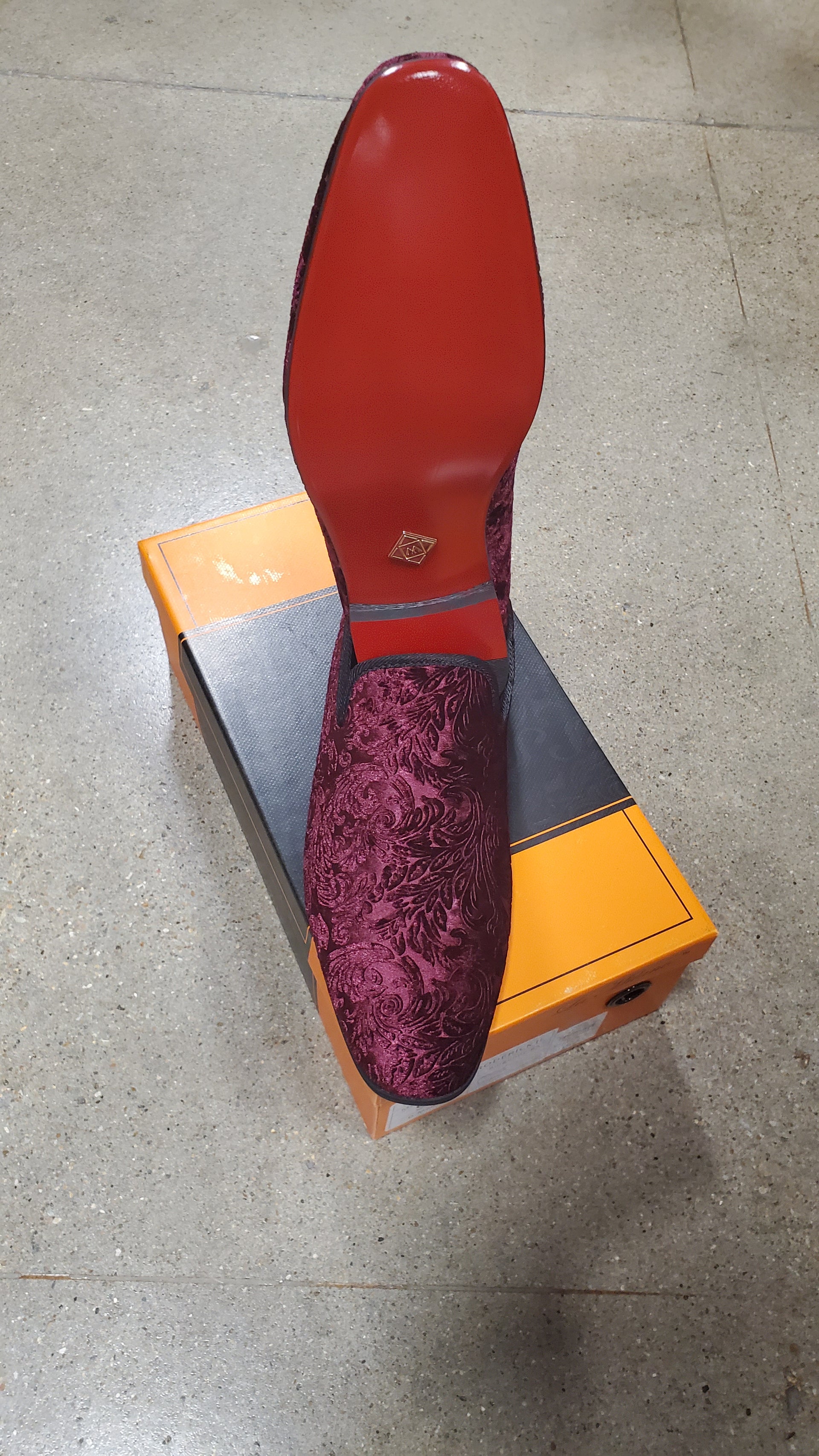 Mens Velvet Red Bottom Slip On Shoes Burgundy / Velvet / 9 1/2